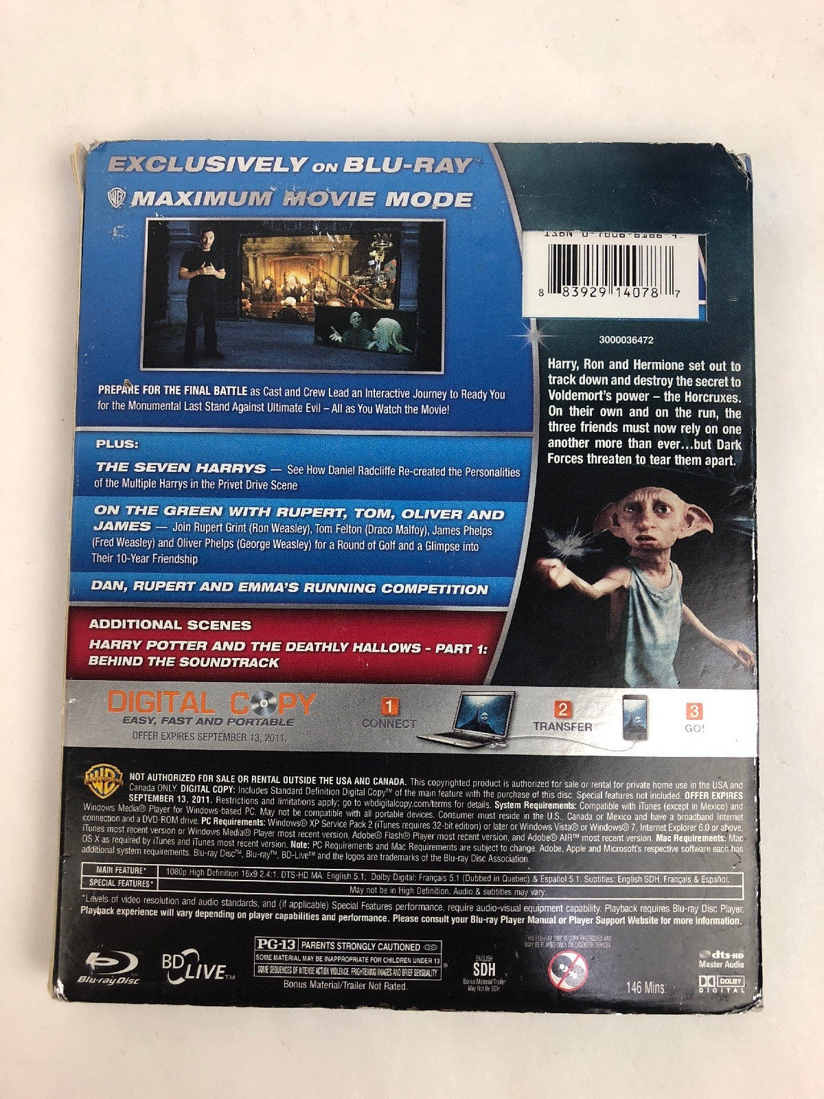 Harry Potter and the Deathly Hallows: Part I (Blu-ray/DVD, 2011, 3-Disc Set)