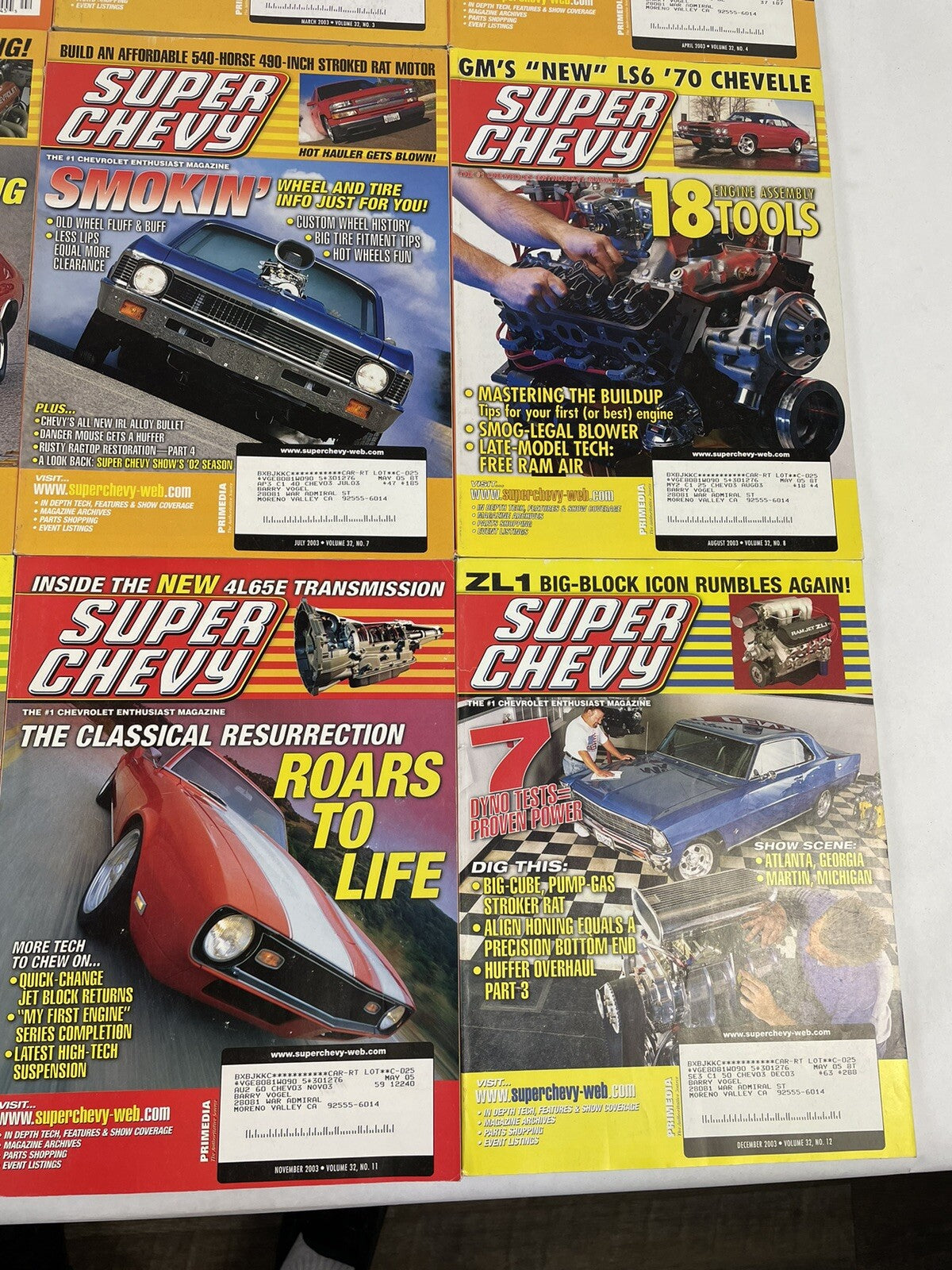 Lot of 12: SUPER CHEVY MAGAZINES Complete Full Set 12 issues Jan to Dec 2003