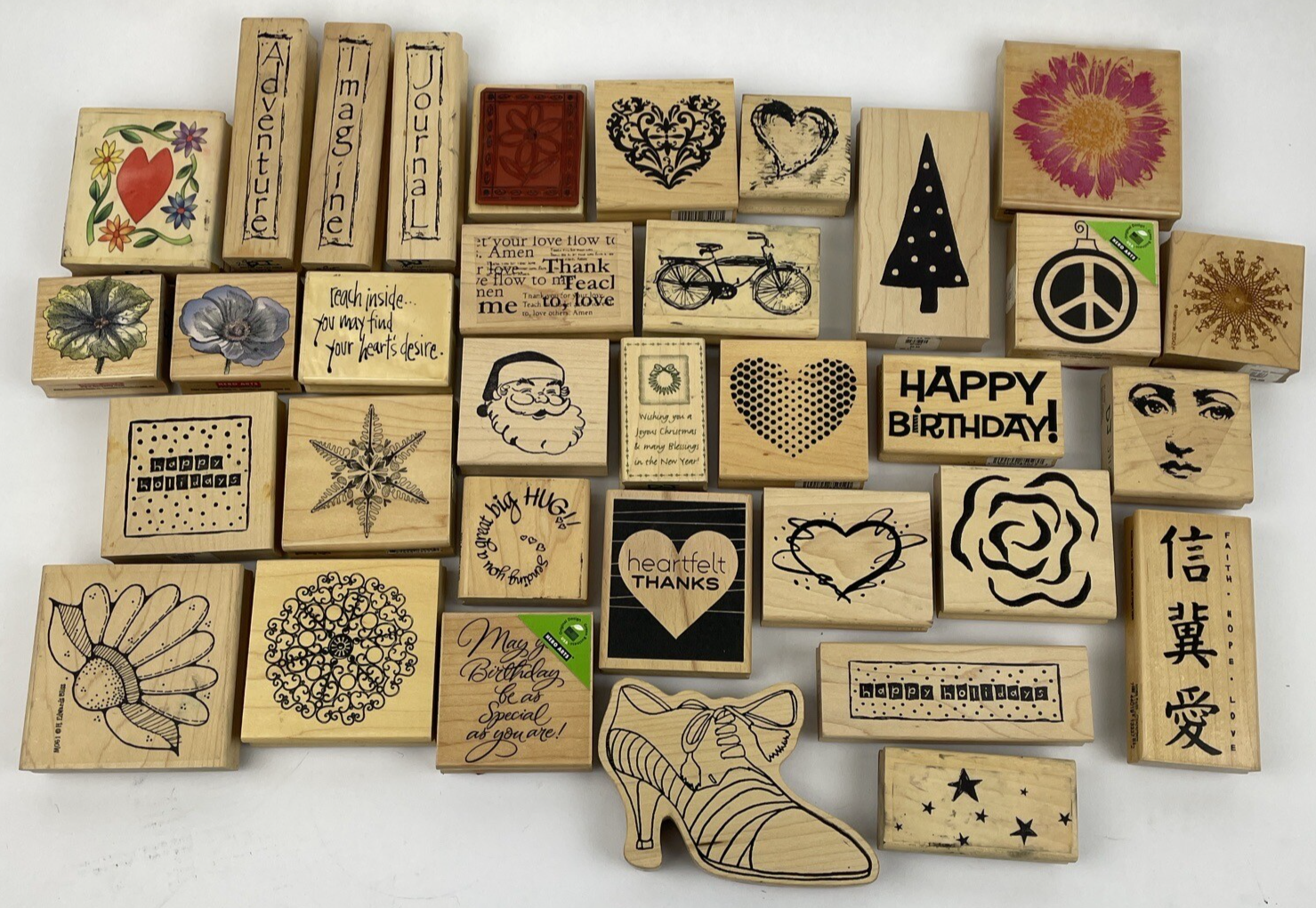 Rubber Stamp Lot of 34 SANTA Flowers Christmas Words Scrapbook Paper New Used