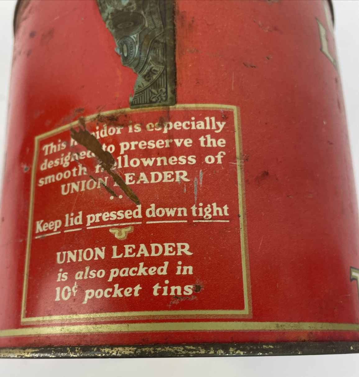 Vintage Empty Union Leader Smoking Tobacco Tin Can Louisville KY 14 Oz