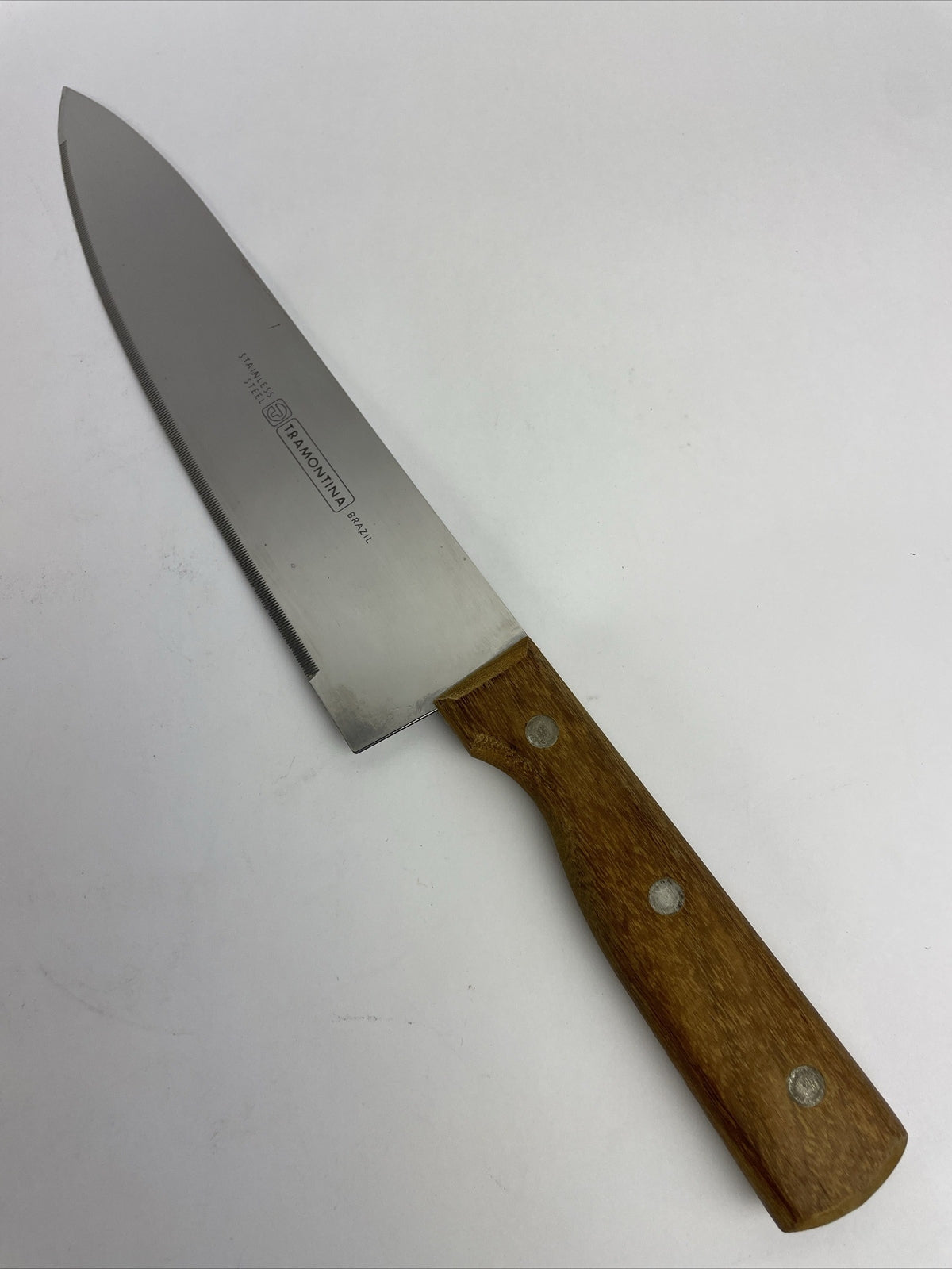 Vintage Tramontina 8" Blade Chef KNIFE Serrated Stainless Brazil Wood Handle FT