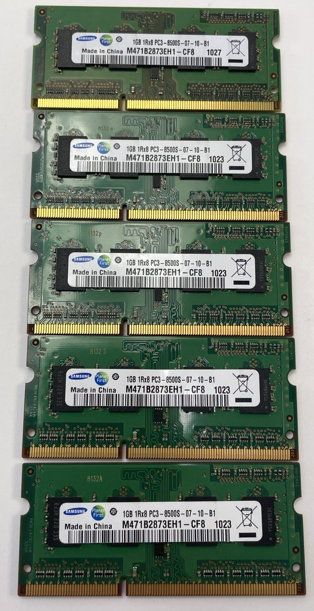 Lot of 5 x Samsung * Planet First * 1GB 1Rx8 PC3-8500S-07-10-B1 M471B2873EH1-CF8
