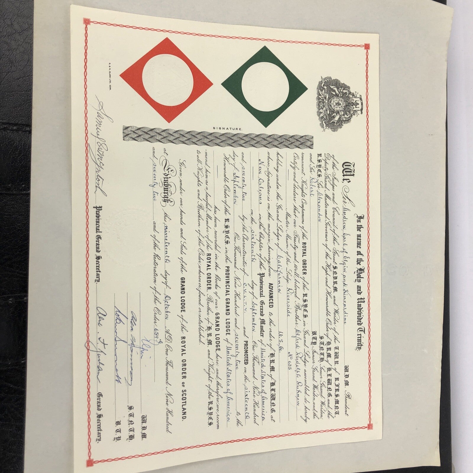Vintage Free Mason Templar California Diploma Certificate License Award Huge LOT