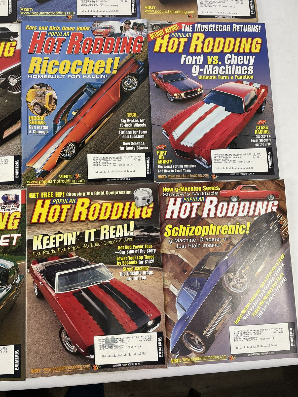Lot of 12: Hot Rodding MAGAZINES Complete Full Set 12 issues Jan to Dec 2003