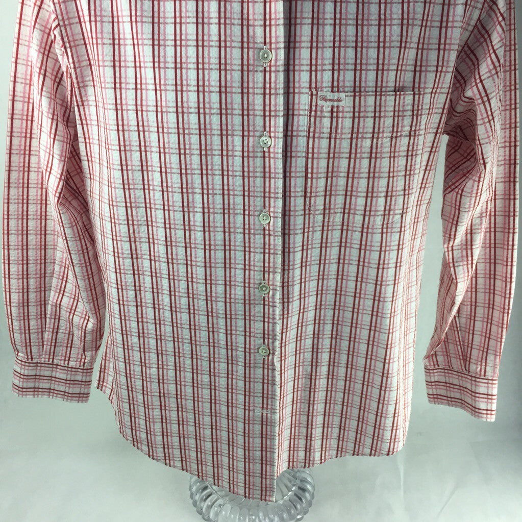 Faconnable Mens Button Front Shirt Pink White Plaid Long Sleeves 100% Cotton XS