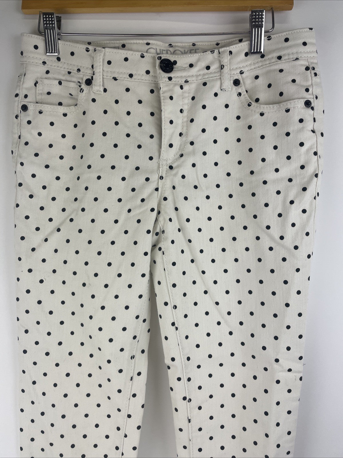 Cherokee Super Skinny Stretch White w Black Polka Dot Low Rise Jeans Women's