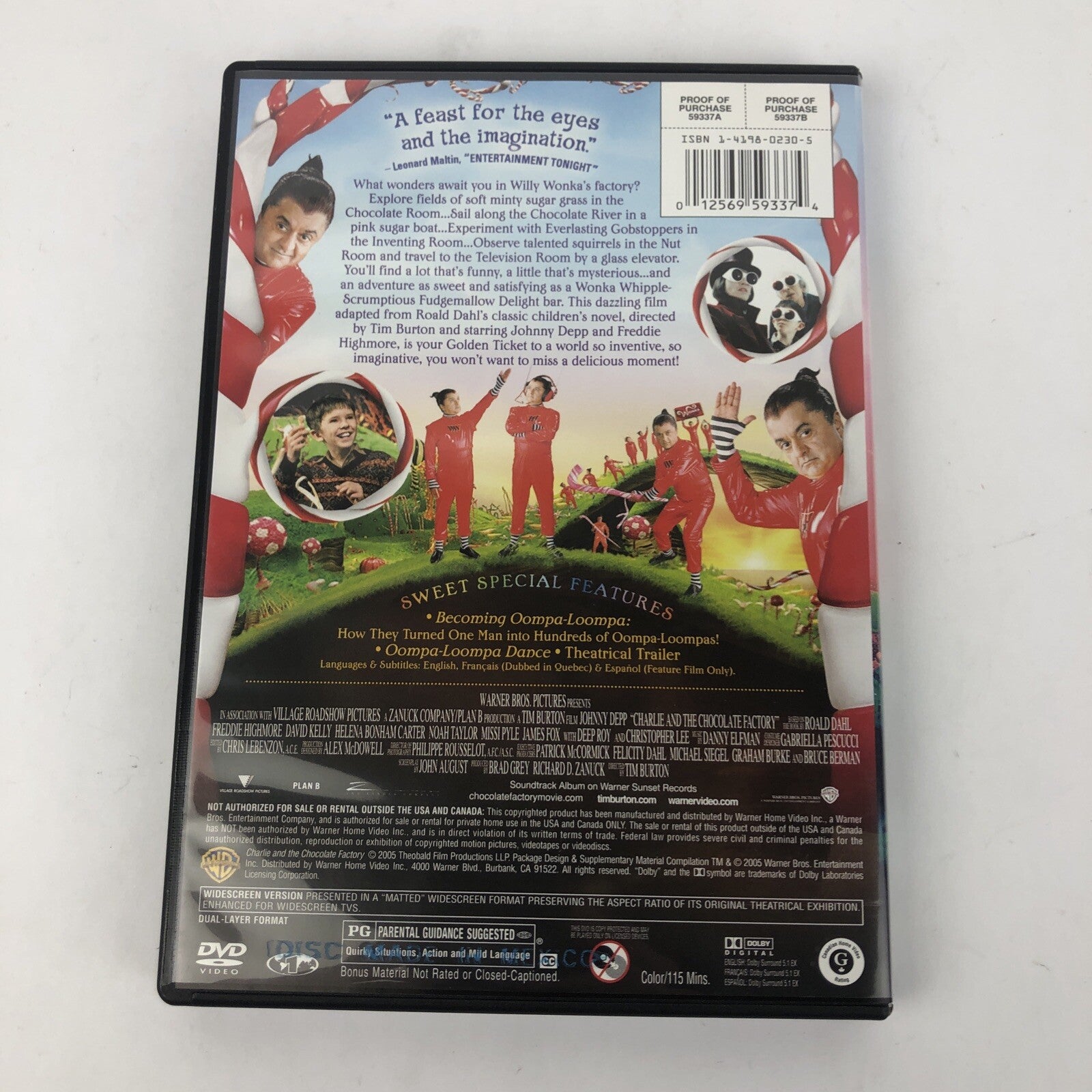 Charlie and the Chocolate Factory (DVD, 2005, Widescreen) Johnny Depp Free Ship