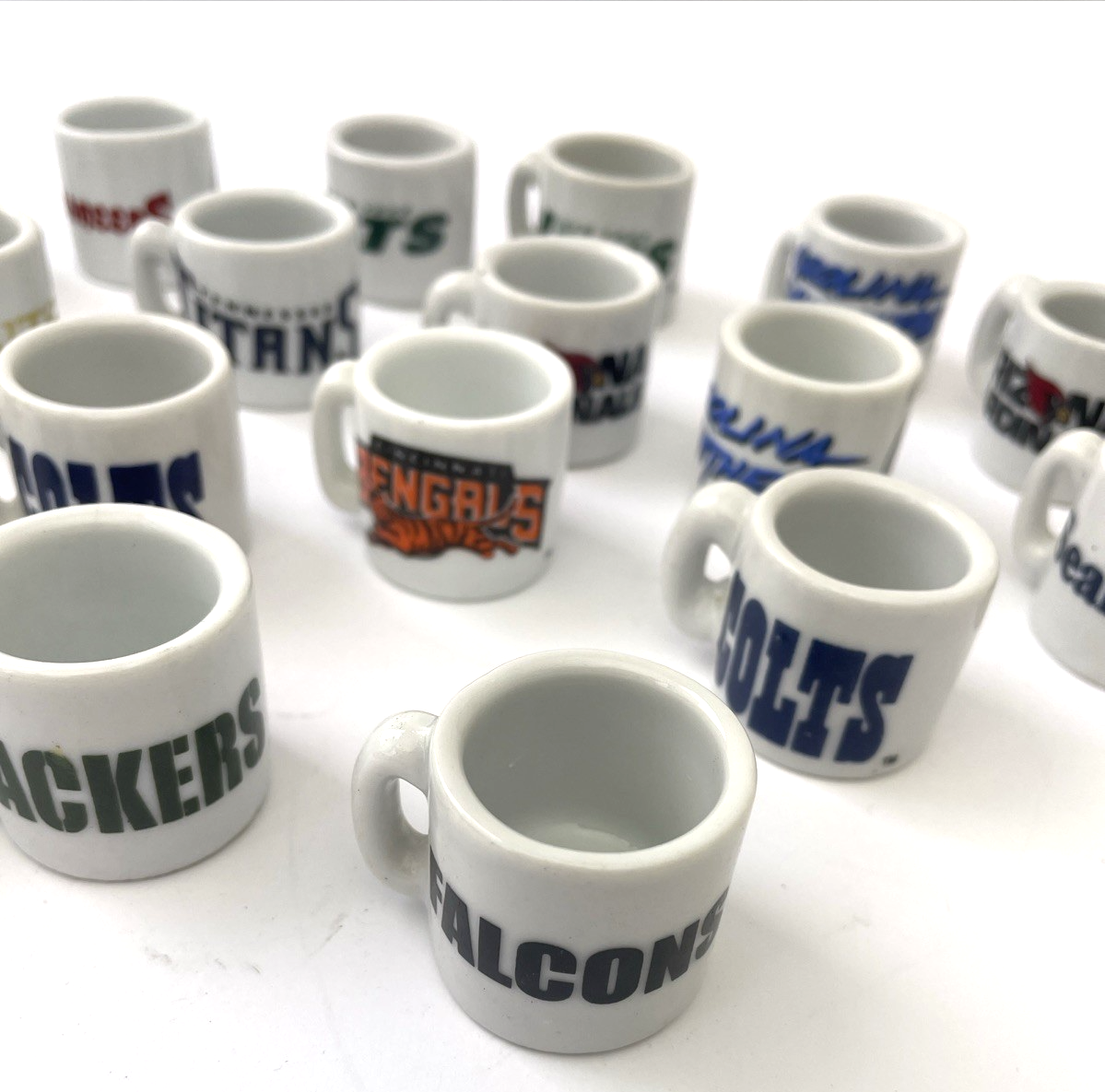 NFL Football Teams Mini Miniature Ceramic Coffee Mugs Team Logo Cups Lot Of 19