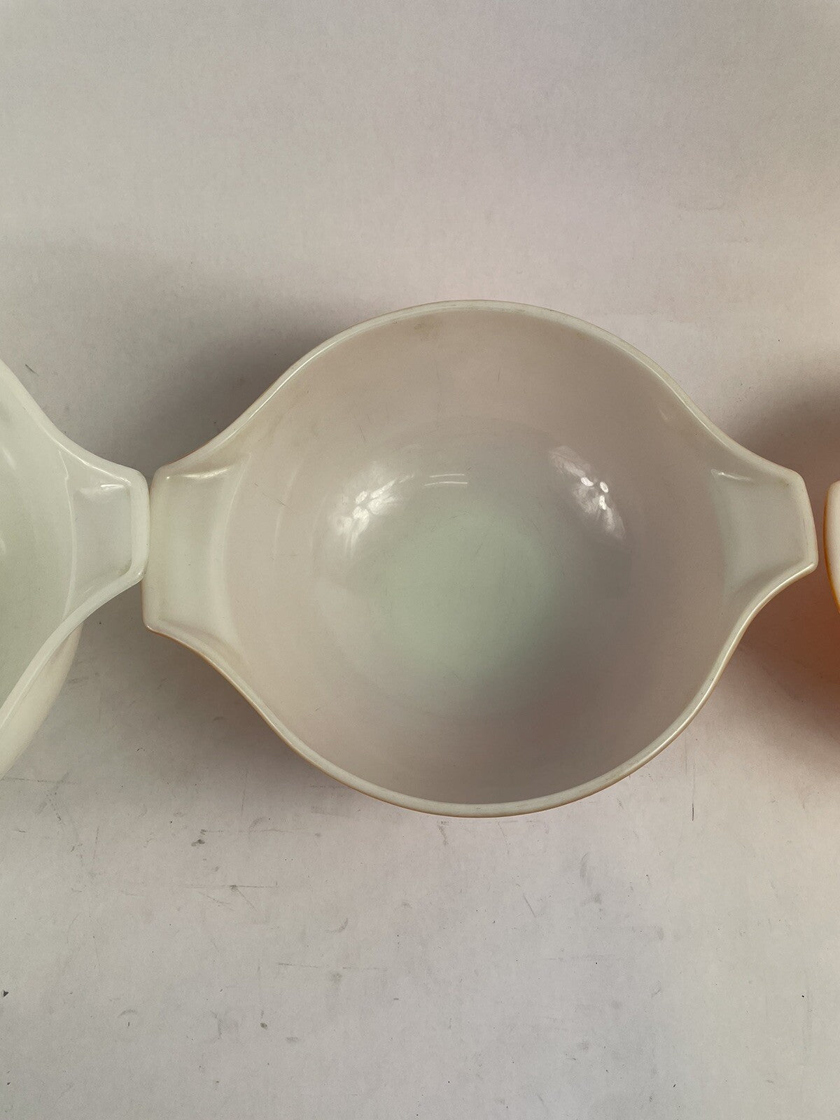 VTG Pyrex Gooseberry Cinderella Nesting Bowl Set 3 Orange White 442-443-444
