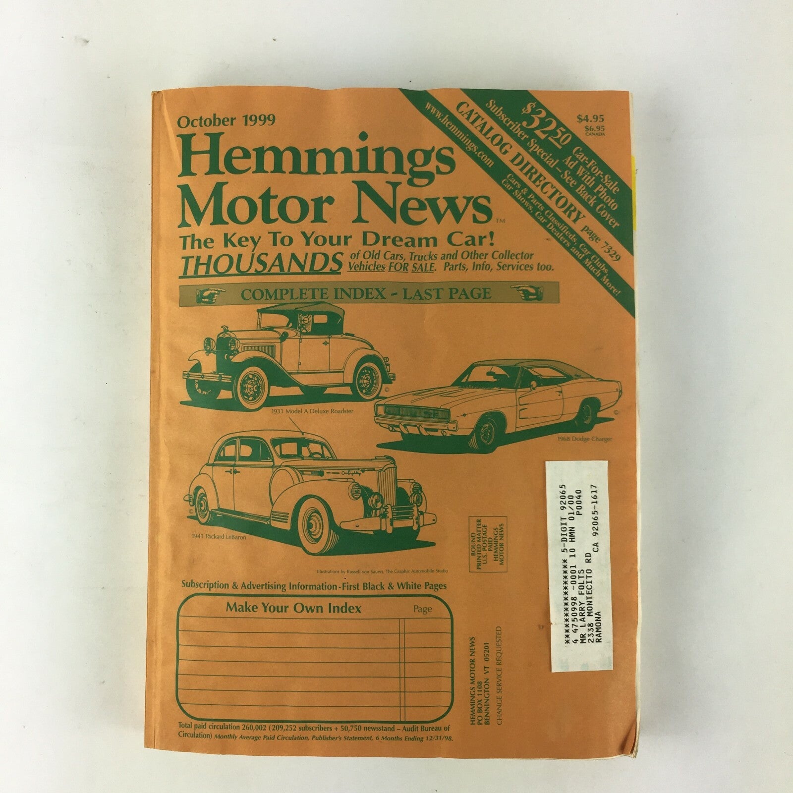 October 1999 Hemmings Motor News Magazine 1931 Model A Deluxe Roadster