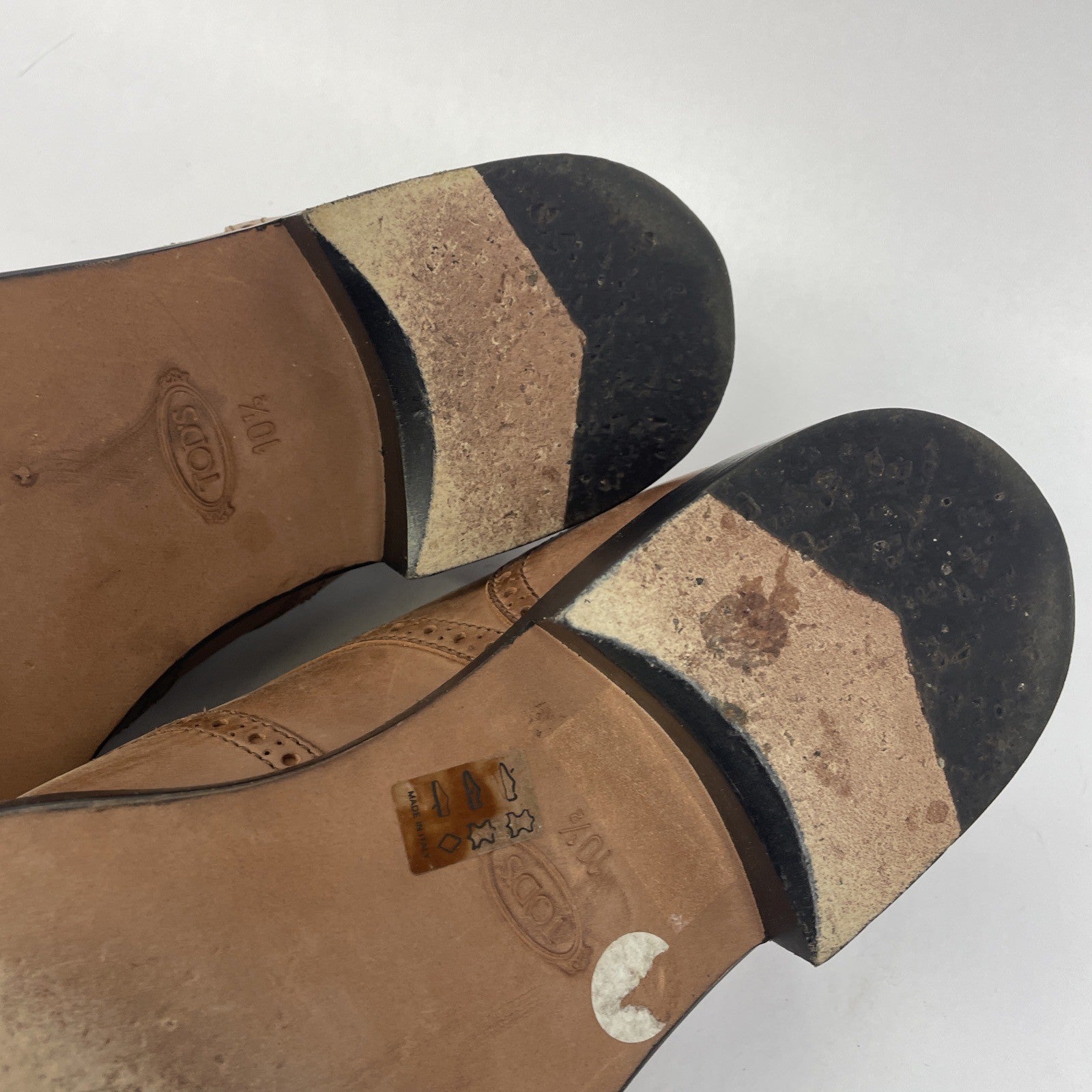 Tods Wingtip Dress Shoes Light Brown Size 10.5 Leather Soles Made in Italy VGC
