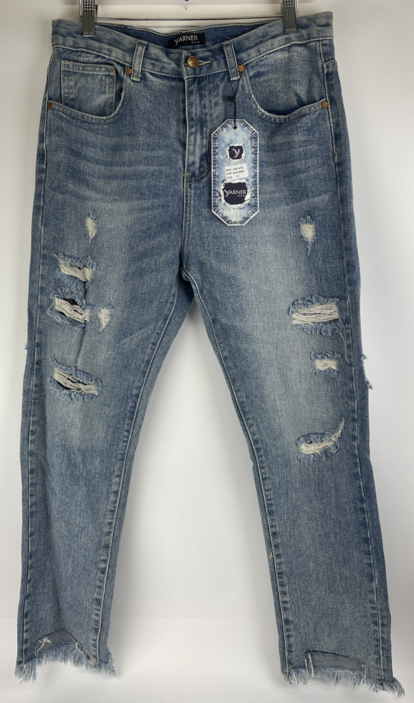 Yarner USA Distressed Torn Jeans Women's Size 11 High Rise Waist Light Blue Wash