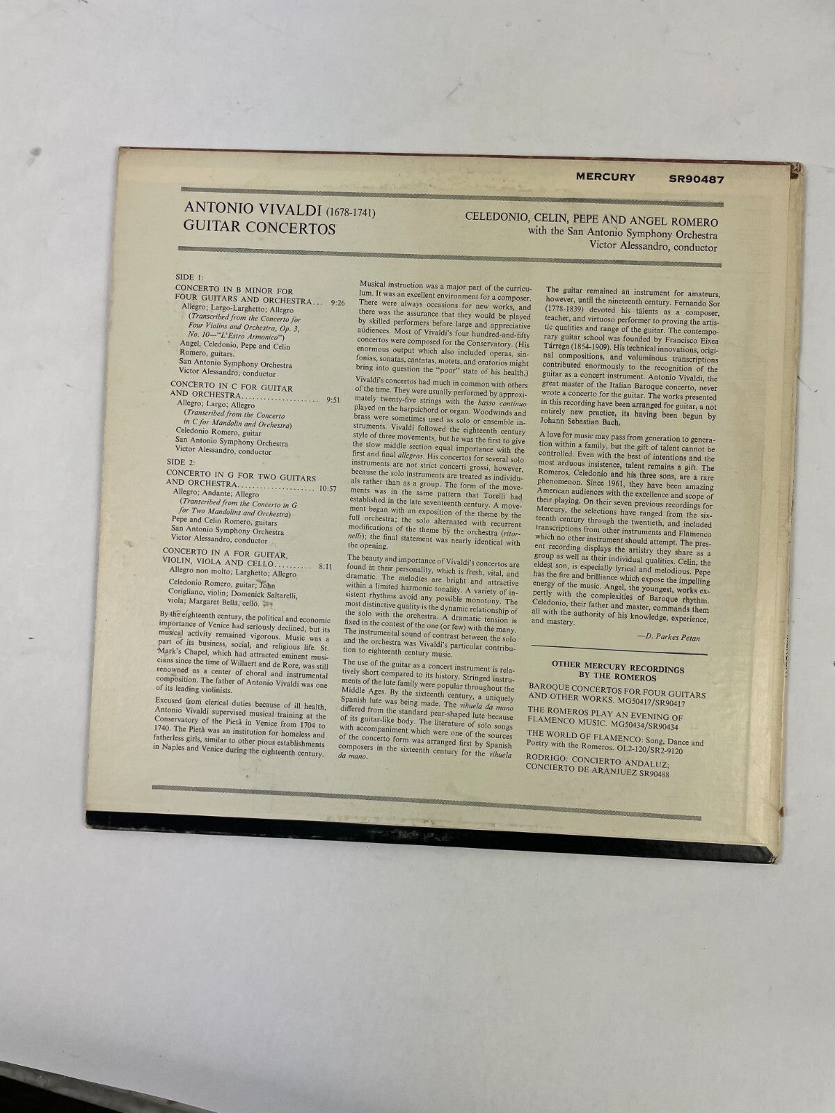 The Romeros Vivaldi Guitar Concertos Vinyl Record