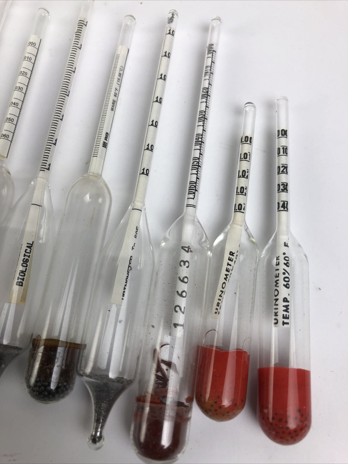 Lot 18 Vintage Specific Gravity Heavy Medical Urinometer Hydrometer - LOOK