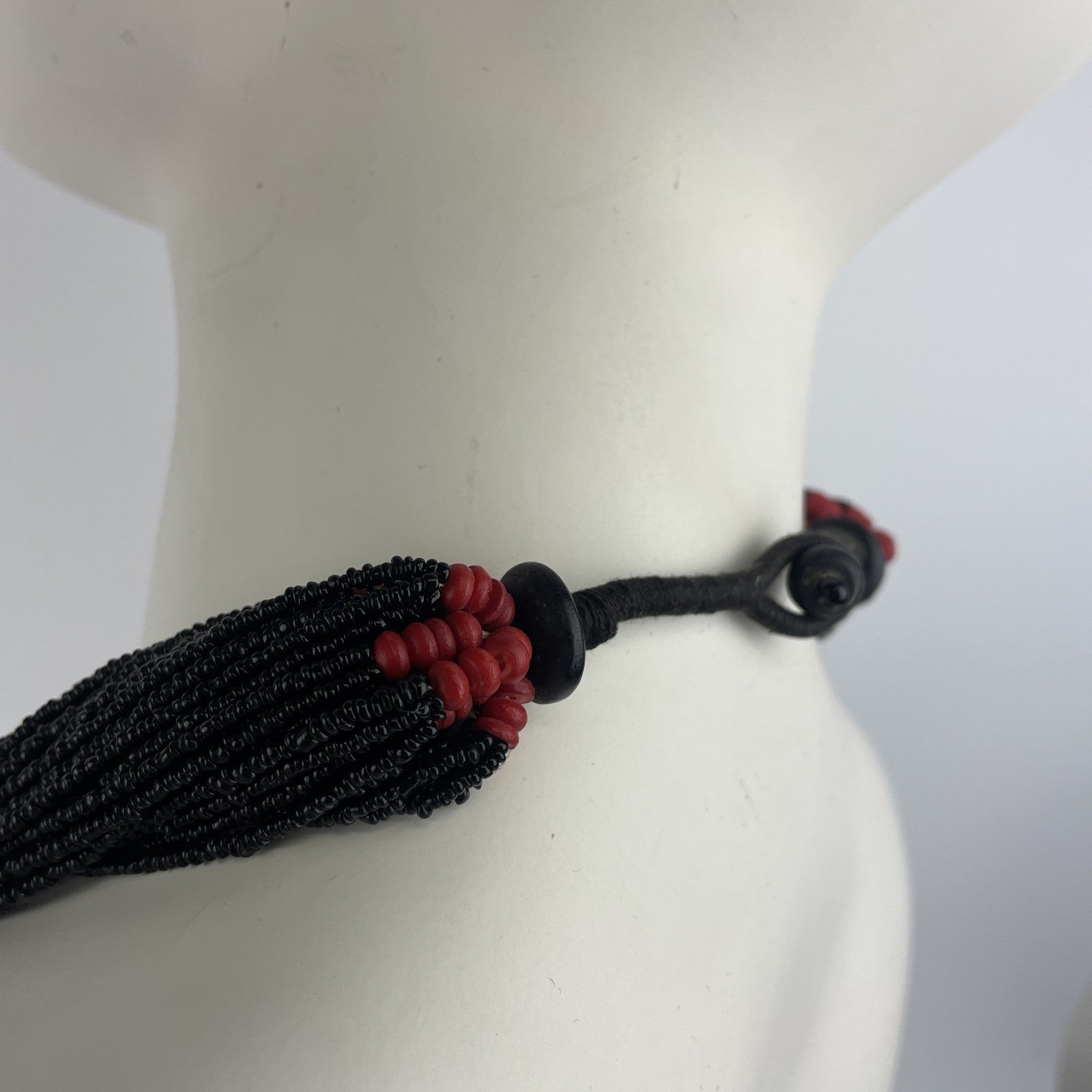Vintage Naga Collar Necklace Multi Strand Black / Red Seed Beads Chunky 25”