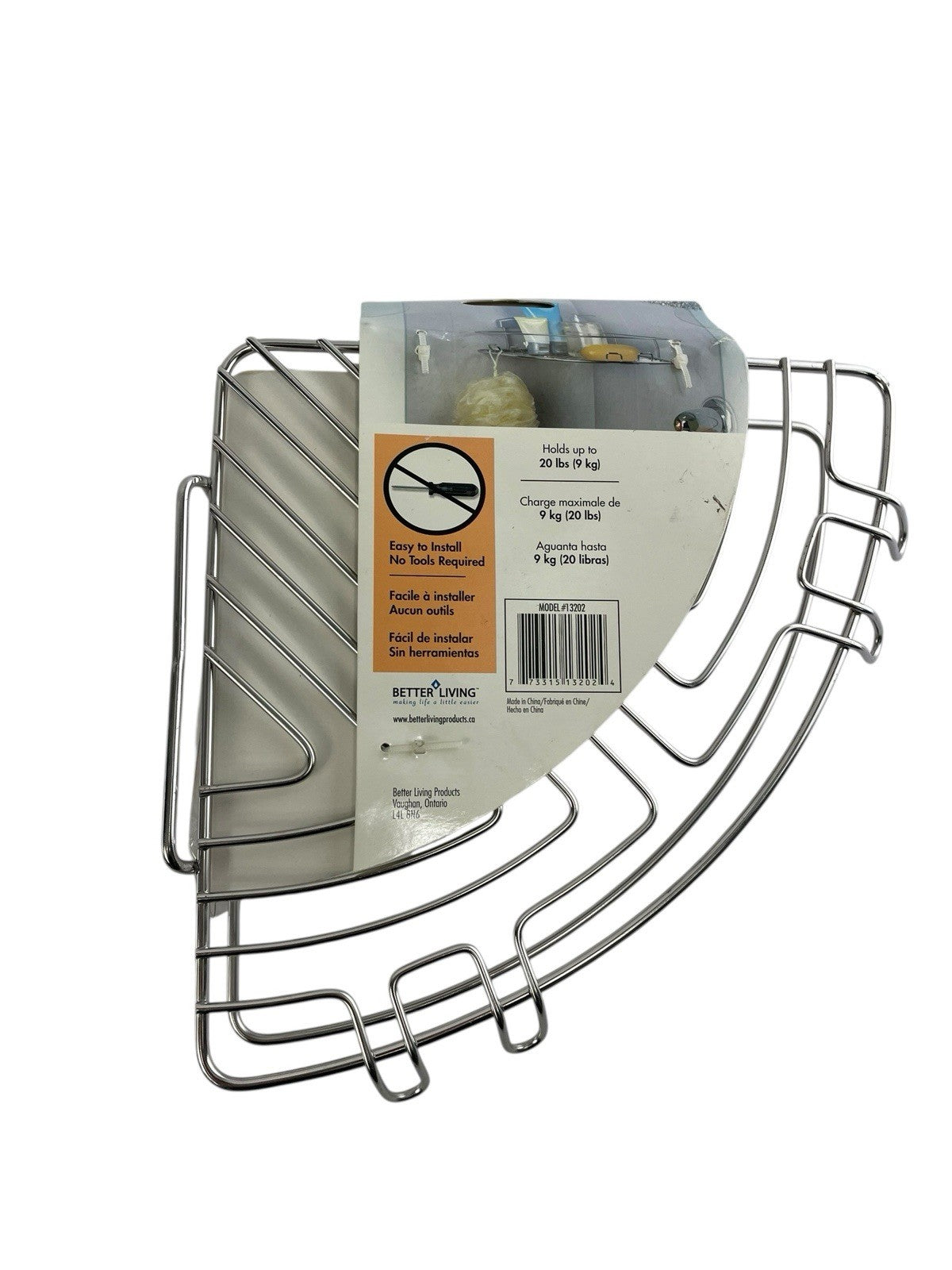 Better Living chrome plated brass 12 inch corner shower basket 3 inch deep bathroom organizer