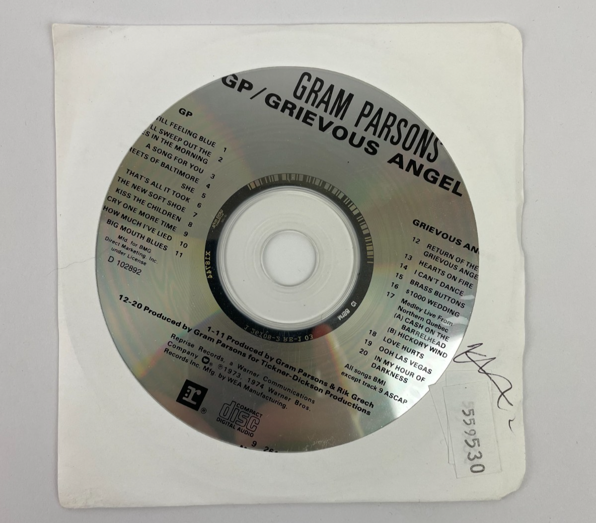 Gram Parsons GP / Grievous Angel Digital Audio CD Reprise Records 1990
