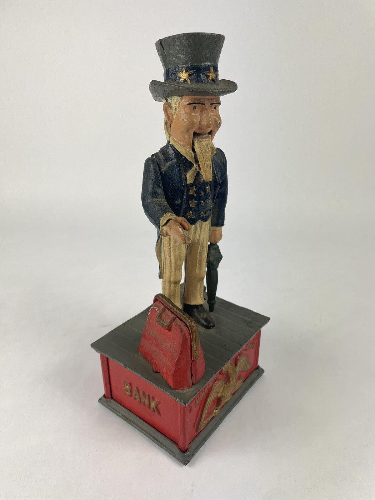 Antique Shepard Hardware UNCLE SAM Patriotic Cast Iron Mechanical Coin Bank