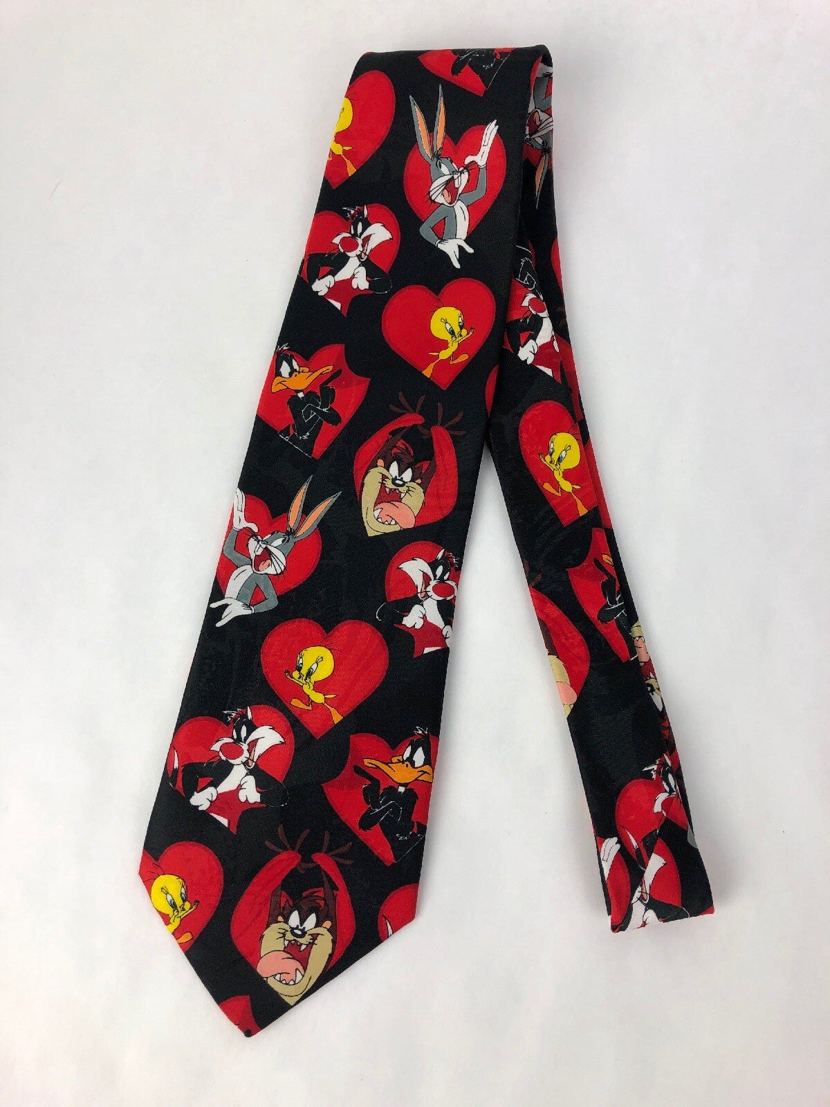 Looney Tunes Mania Heart Valentine Novelty Necktie Vintage 1997 Tweety Taz Bugs