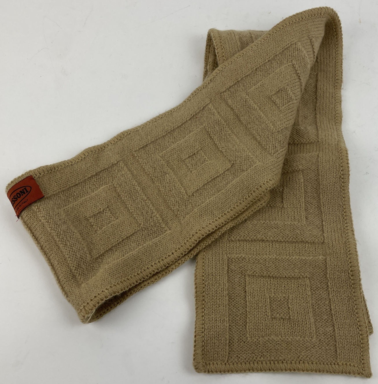 Missoni Knitted Light Brown Viscose Warm Knit Scarf Made In Italy 64" x 6"