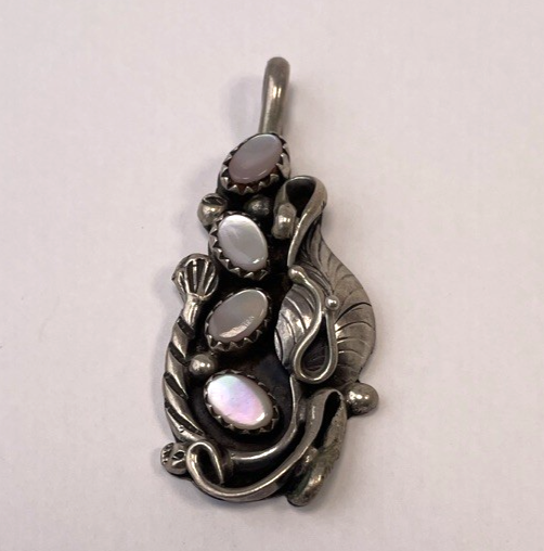 Native American Navajo Sterling Silver 925 Mother of Pearl Pendant 1.75" VNTG  X