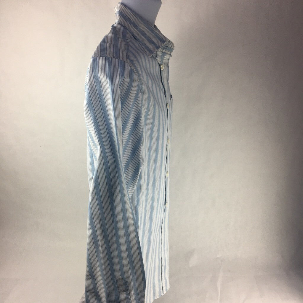 Albert Goldberg Faconnable Mens Button Up Shirt Blue Stripe Long Sleeve Cotton S