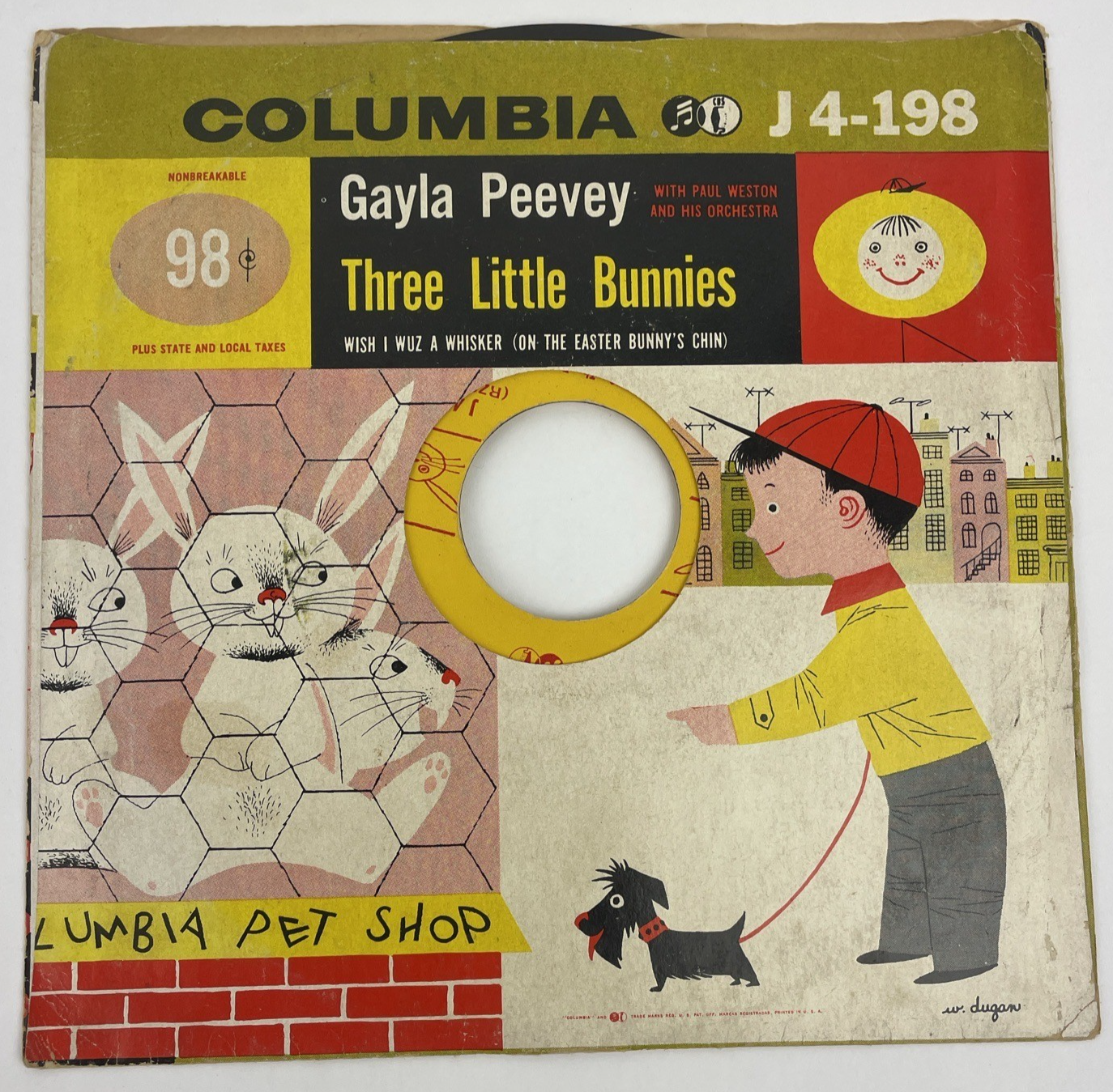 Columbia Records WISH I WUZ A WHISKER / Three Little Bunnies 45rpm 70s  J 4-198