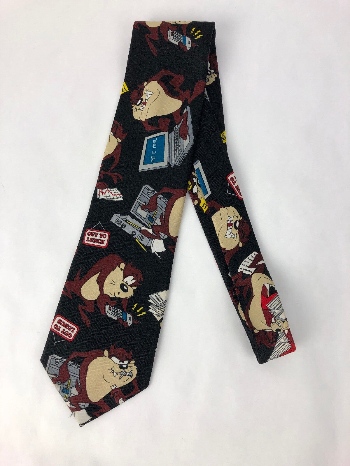 1999 Looney Toons Taz Necktie Office Phone Out To Lunch Laptop Briefcase Print