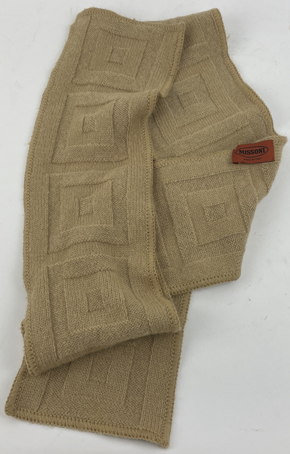 Missoni Knitted Light Brown Viscose Warm Knit Scarf Made In Italy 64" x 6"