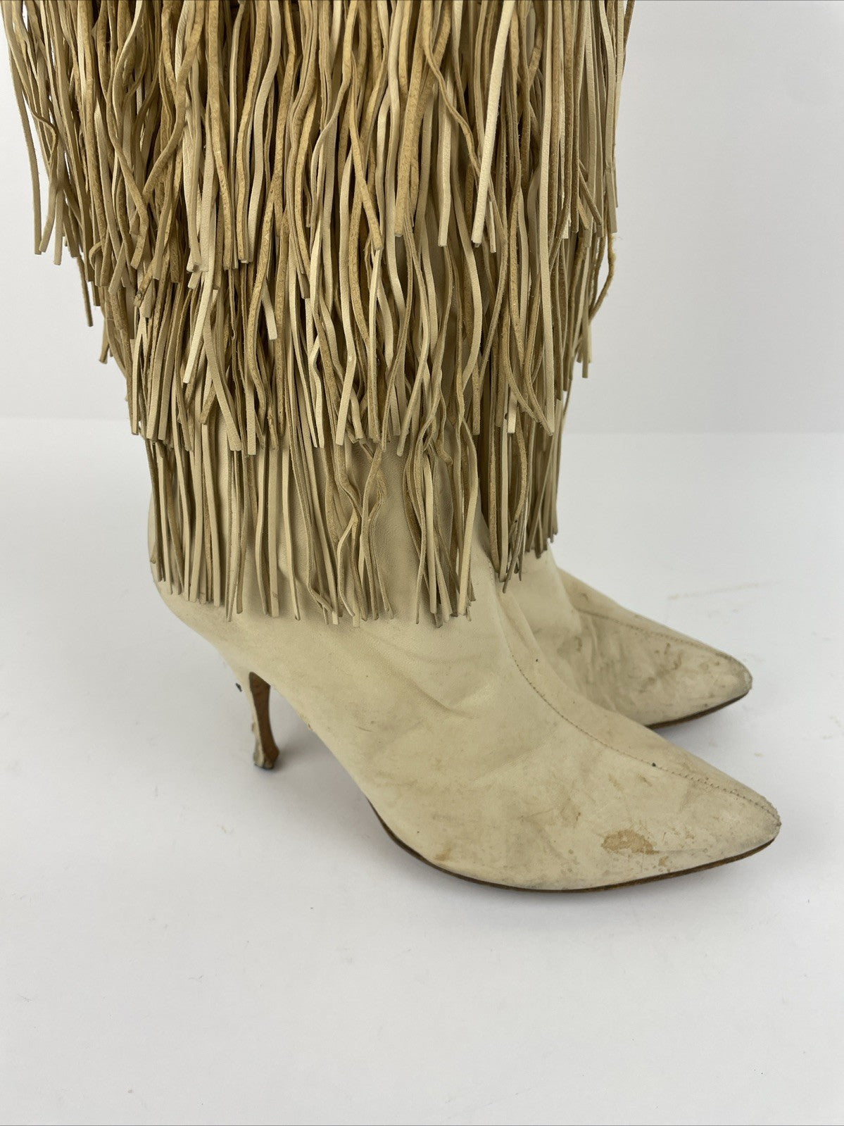 Brian Atwood Tan Fringe Leather Boots Size 37 1/2 Made in Italy