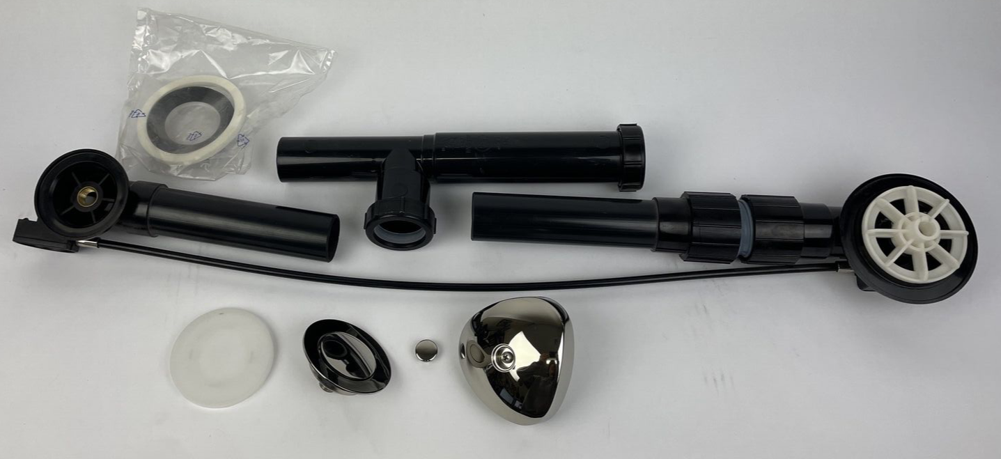 OPELLA 14.5" to 19" Black Tubular Bath Waste & Overflow Assembly w Polished Trim