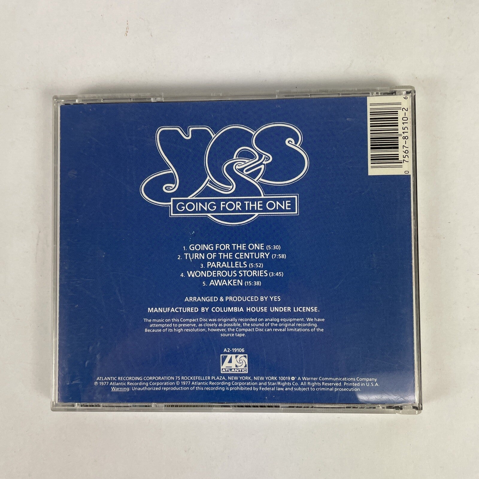 Yes - Going For The One CD (1977) Atlantic Records 19106  #23