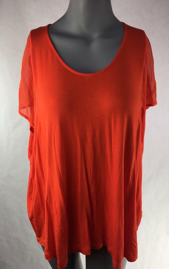 Kenneth Cole Womens Hi Low Blouse Flame Orange Short Sleeves Scoop Neck Top M