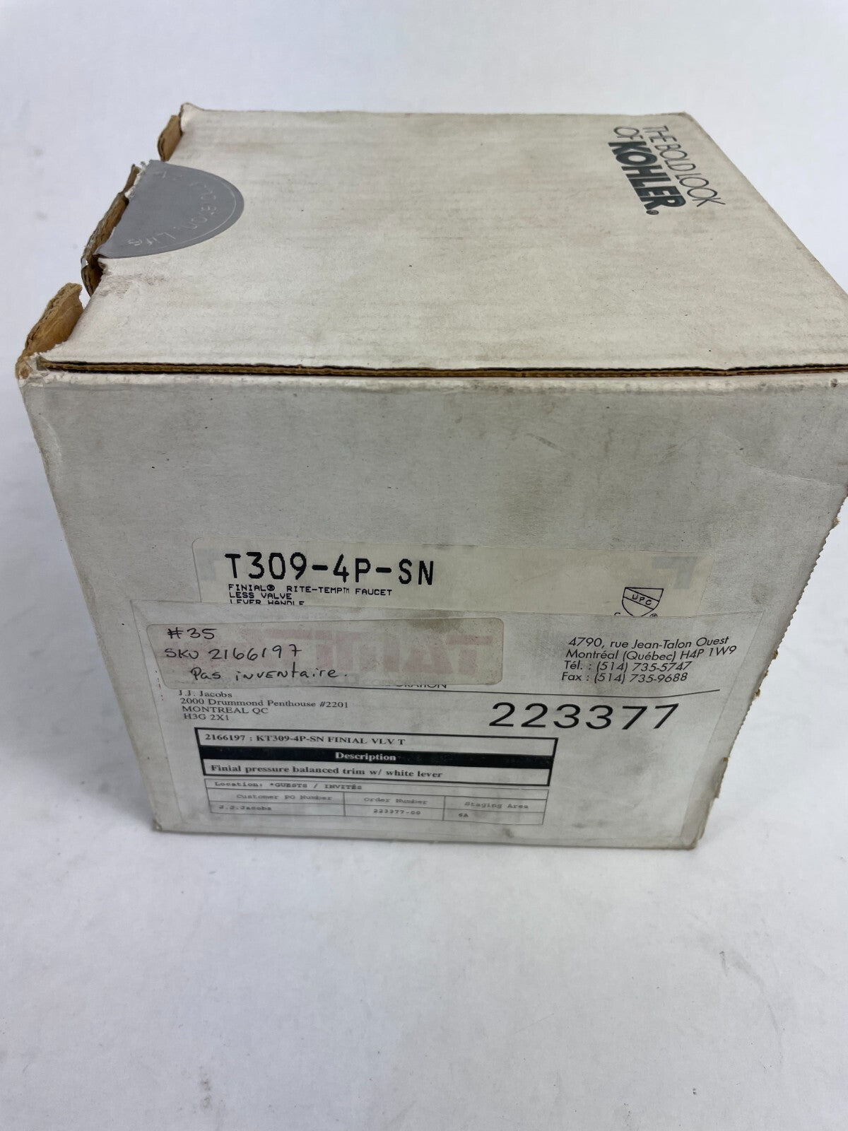 Kohler Finial T309-4P-SN polished nickel Rite-Temp valve trim with lever handle