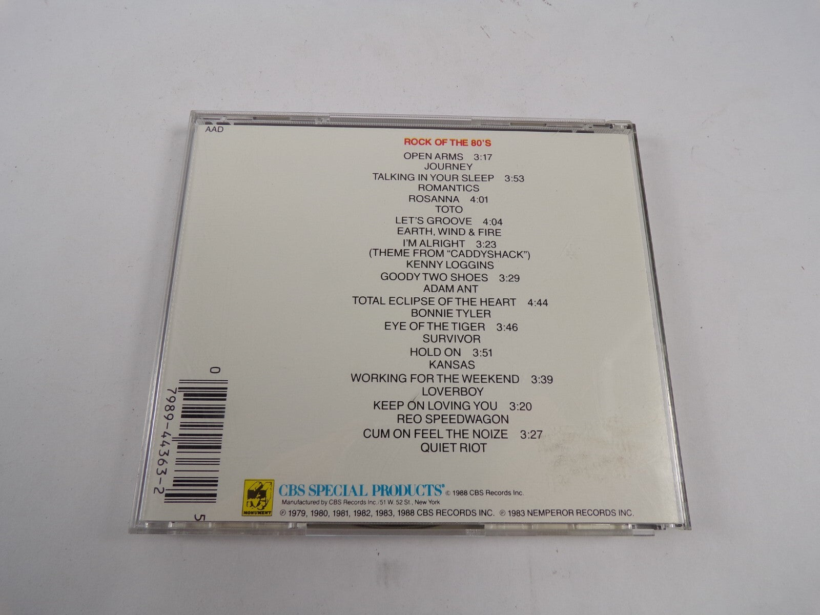 Rocks of the 80's Open Arms Journey Rosanna Toto Let's Groove Bonnie Tyler CD#48