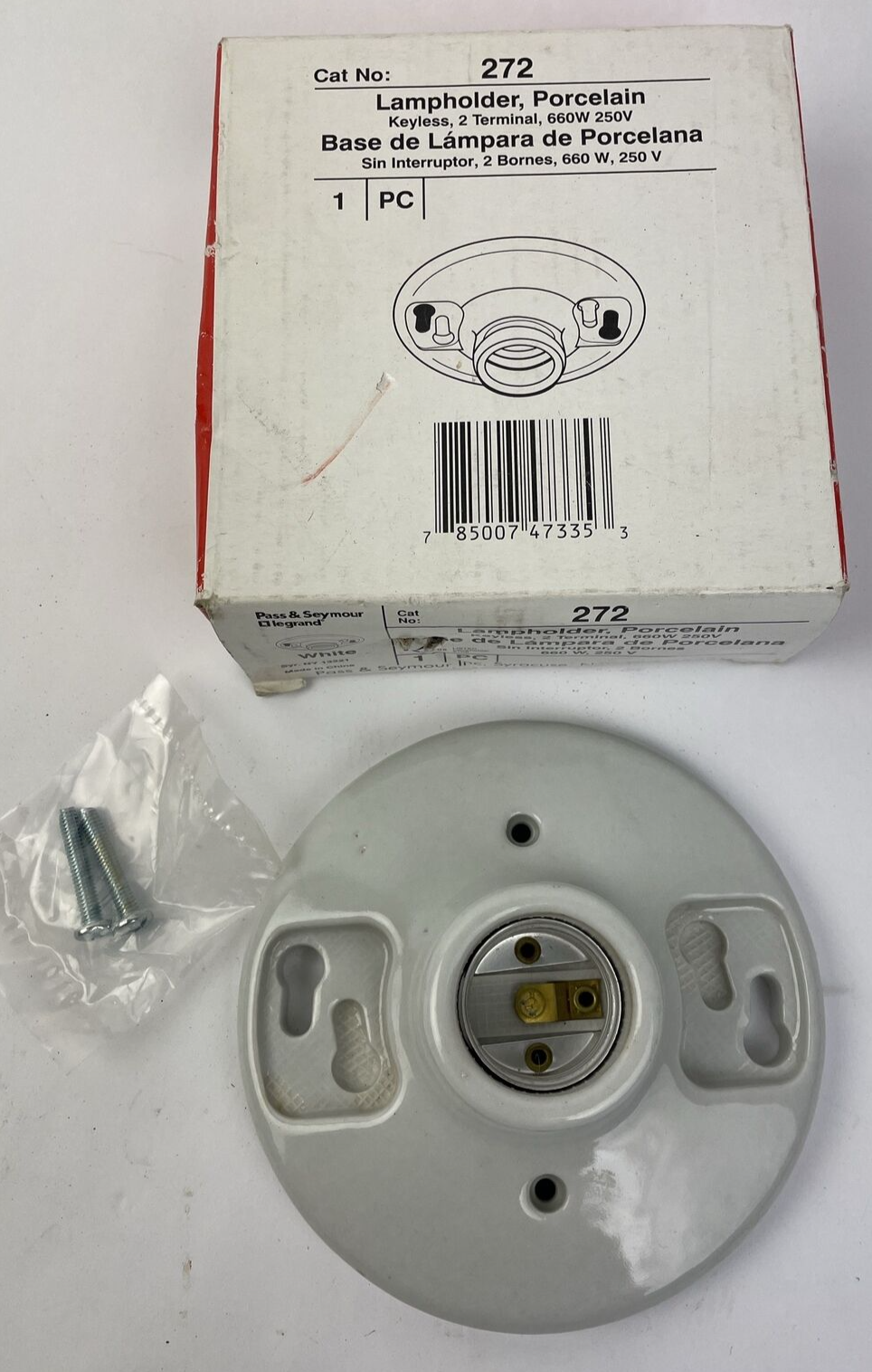 Medium Base Porcelain Lamp holder Light Socket Keyless 660W Cat No. 272 LOOK