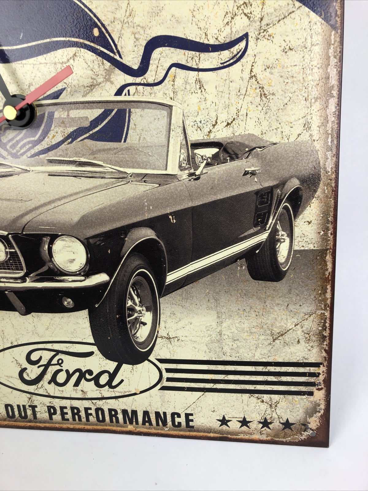 Ford Mustang Tin Sign Metal Clock Rustic Garage Muscle Car 1 of a Kind Folk Art