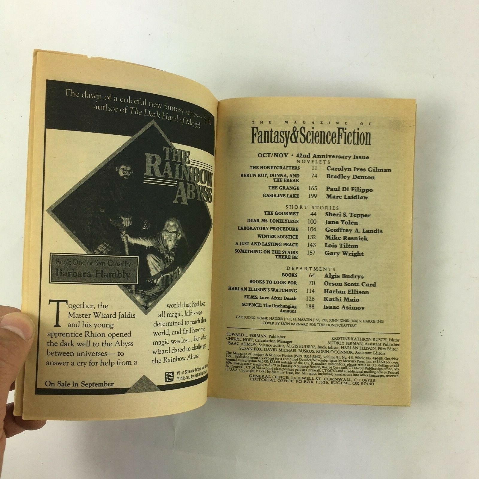 November Fantasy & Science Fiction Magazine Sheri S.Tepper Harlan EllisonBradley