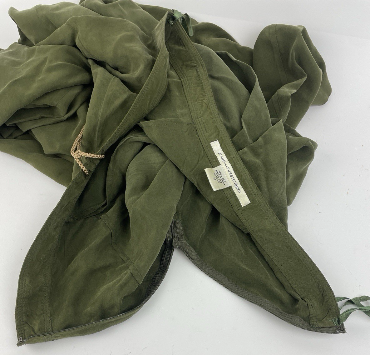 Vintage Diane Von Furstenberg Silk Crinkle Maxi Skirt Dark Olive Green Size  10