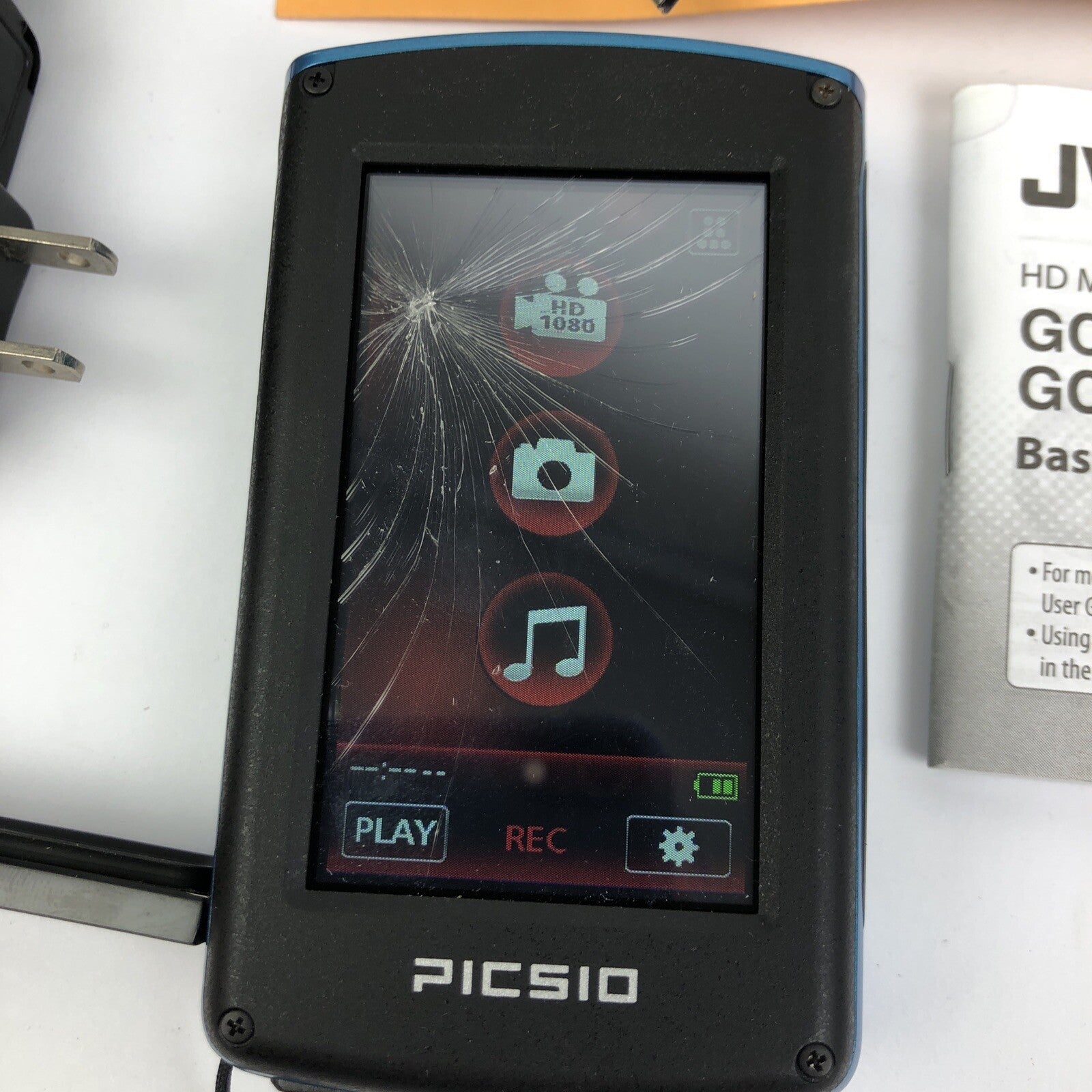 JVC Picsio HD Blue Memory Camera Model GC-WP10AU Charger and Manual - LOOK