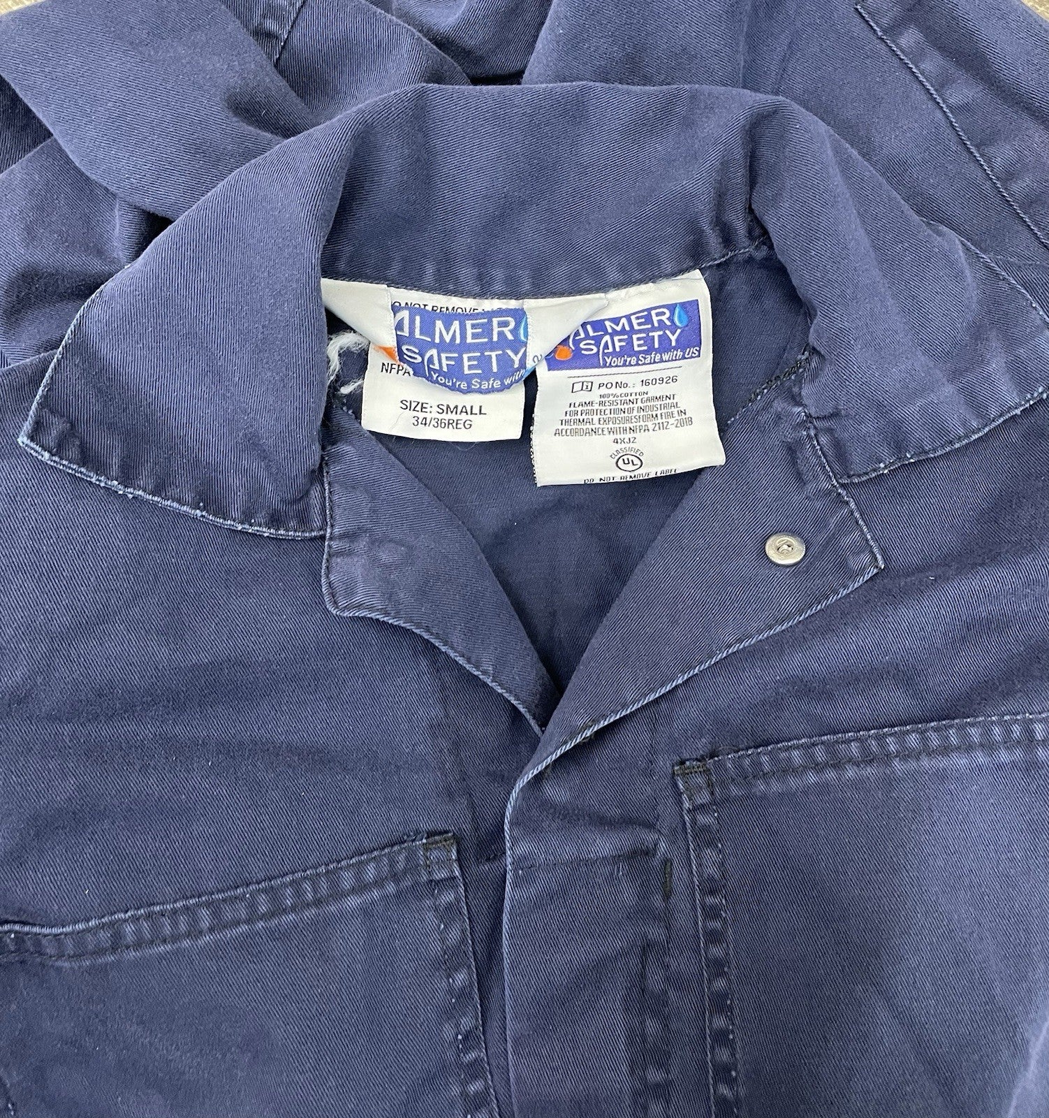Palmer Safety Coveralls Mens 34/ 36 Small Navy Cotton Work Zip Front Jumpsuit