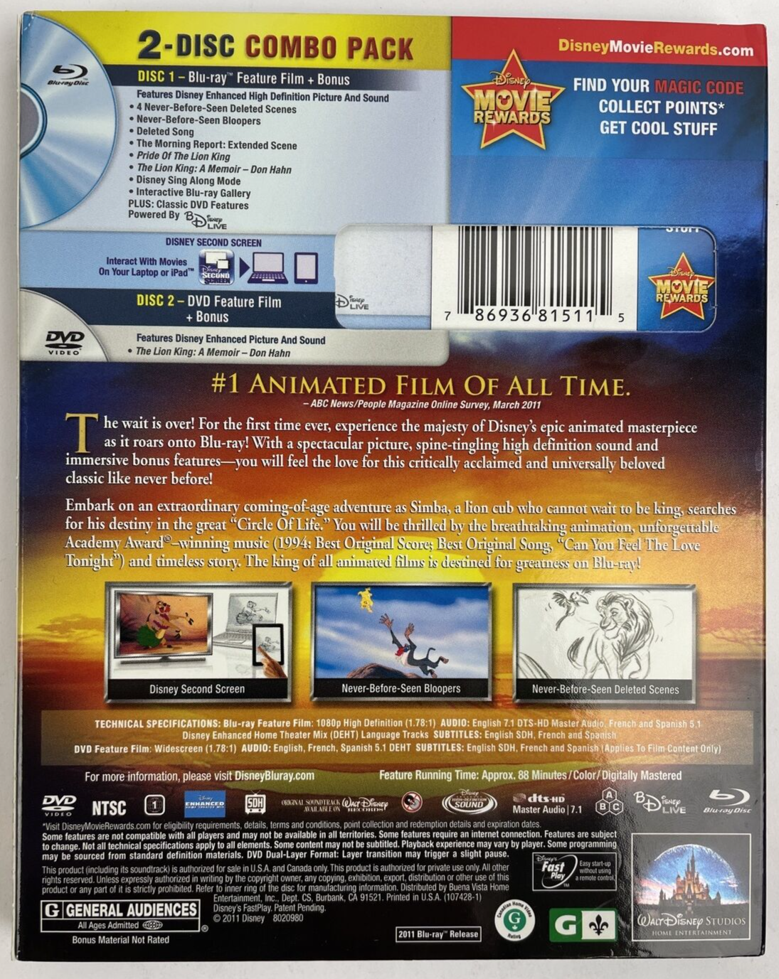 The Lion King (Two-Disc Diamond Edition Blu-ray / DVD Combo in Blu-ray Packaging