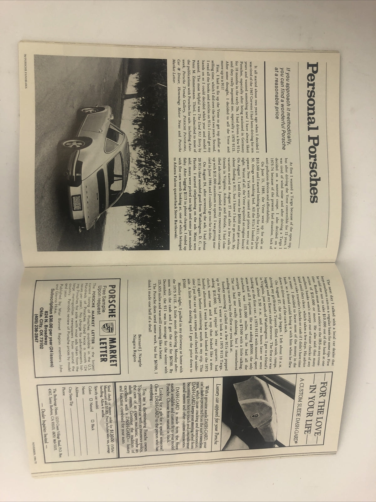 Porsche Panorama Magazine - November 1984 - 914 Roll Cage 30 Anniversary VGC