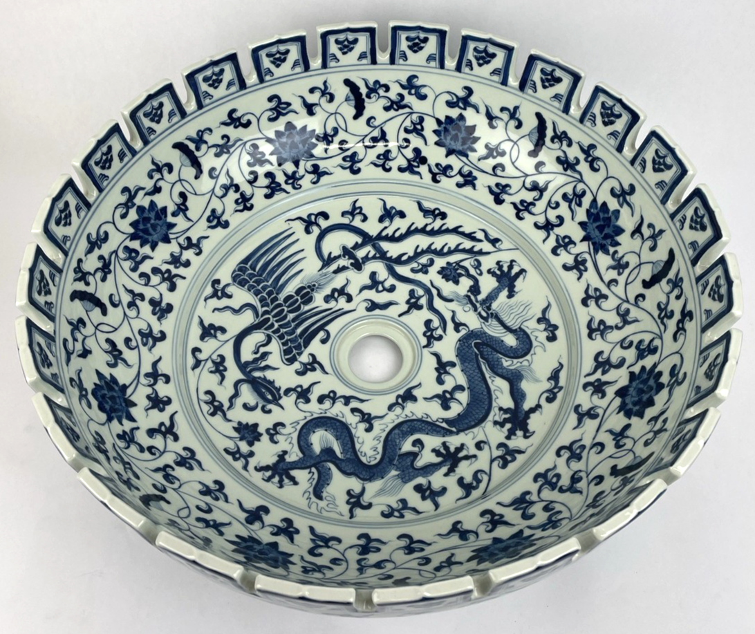OEM Linkasink Cloisonné Ceramic MING DYNASY Basin Sink Dragon OD 17” x 6” RARE