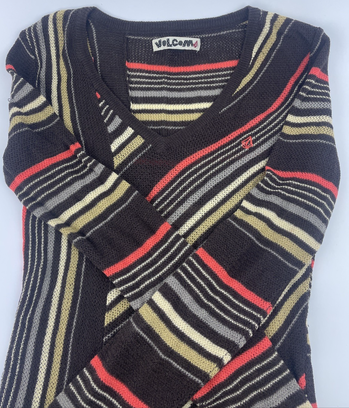 Y2K Volcom Multicolor Sweater Surfer Girl V Neck Size S Pattern Knit Sweater