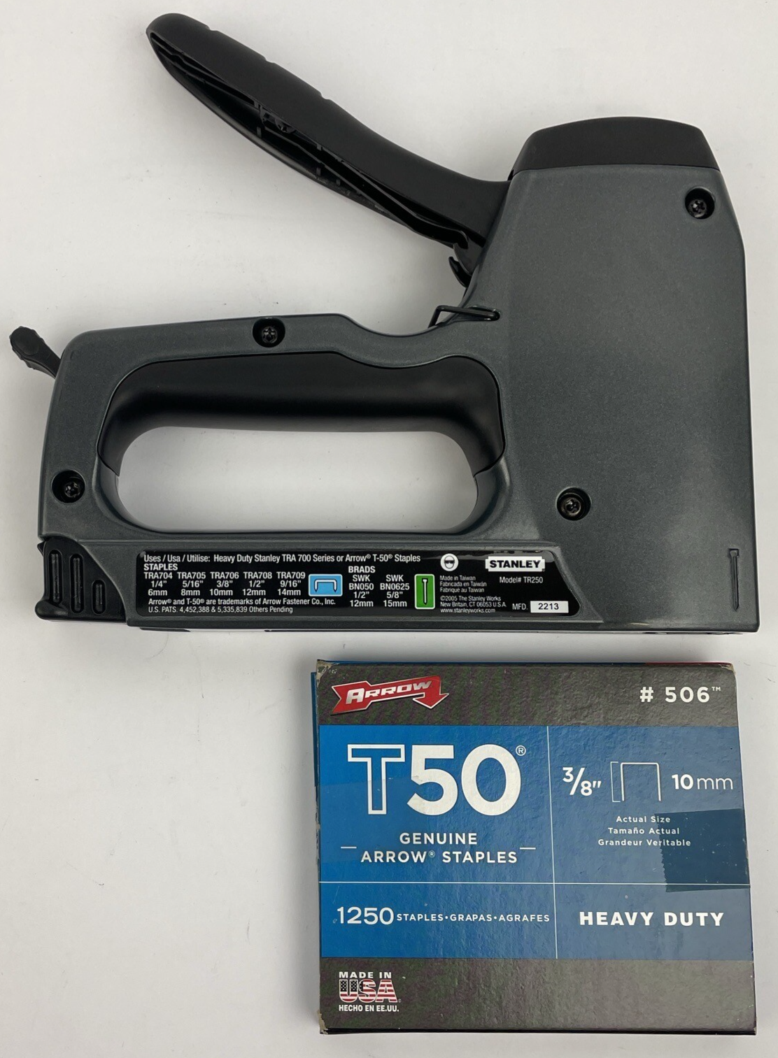 Stanley TR250 Heavy Duty T50 Staple Gun - Aircraft Aluminum W 3/8" 10mm Staples