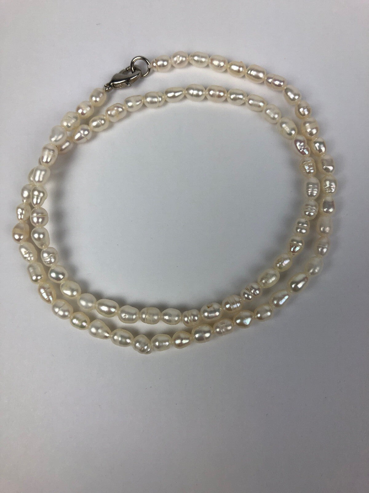 3mm 4mm Real Natural White Freshwater Rice Pearl Gems Quality Necklace 18'' Look