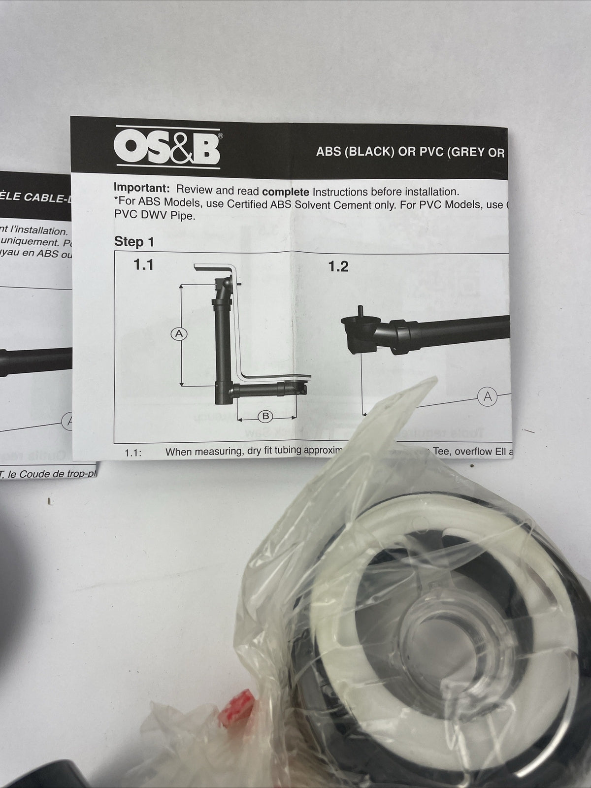 OS&B 5342CK-W PVC OFFSET WASTE & OVERFLOW CABLE-DRIVE KIT GRAY EURO STYLE BATH