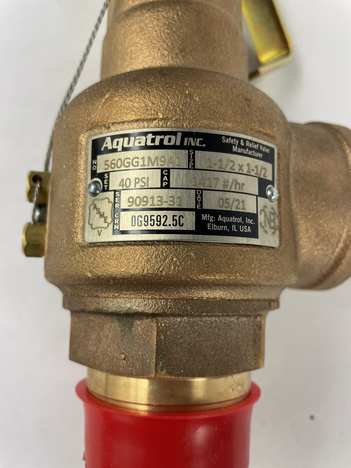 OEM AQUATROL SAFETY VALVE 560GG1M9A1 STEAM SERVICE  1 1/2" X 1 1/2" 40PSI