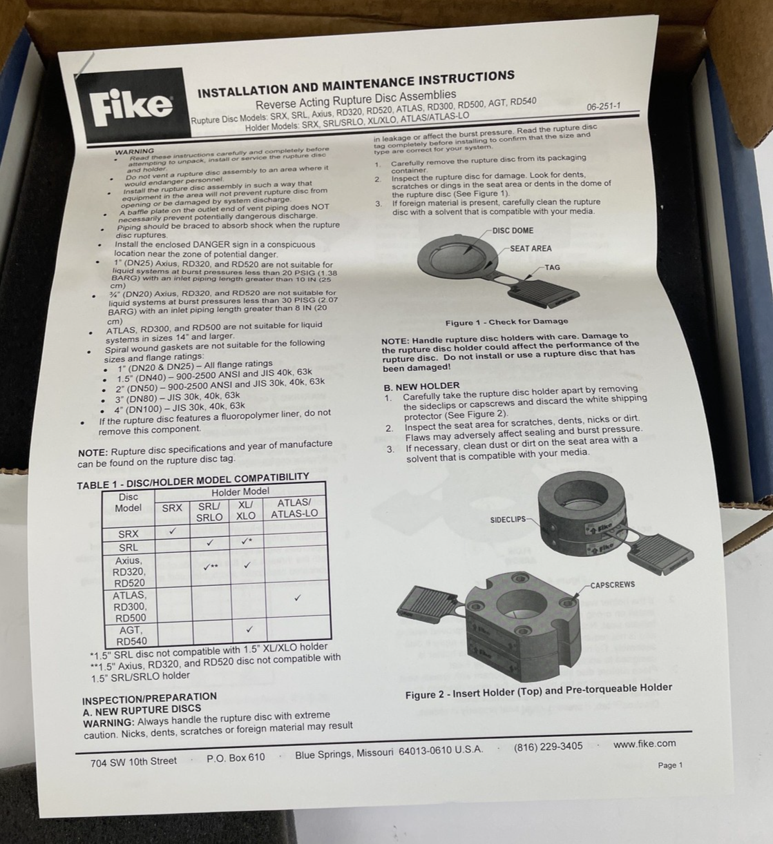 NEW FIKE RUPTURE DISK RD520 AXIUS 2" 150 ANSI - Made in the USA